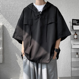 Summer Hooded T shirt Men Tops Drawstring Clothing