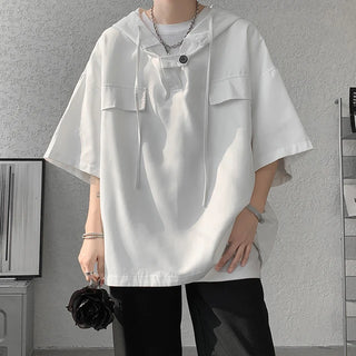 Summer Hooded T shirt Men Tops Drawstring Clothing