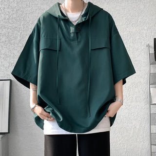 Summer Hooded T shirt Men Tops Drawstring Clothing