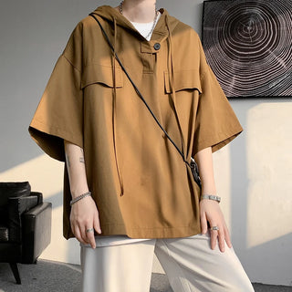 Summer Hooded T shirt Men Tops Drawstring Clothing