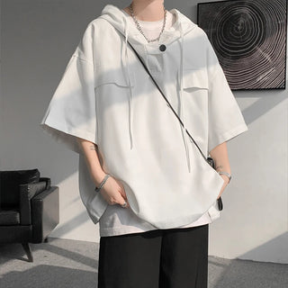 Summer Hooded T shirt Men Tops Drawstring Clothing