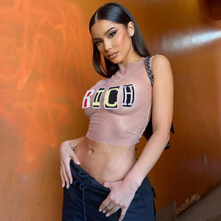 Mesh Sexy Women Crop Tops Daily High Streetwear Tops